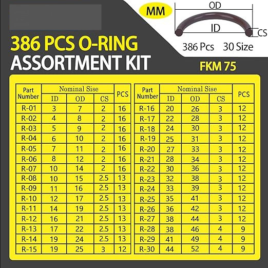 Cao bền 386PCS FKM 75A màu nâu ống nước O Ring Kit cho xe hơi vòi sửa chữa niêm phong